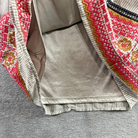 THML XS Sleeveless Embroidery Tassels Sun Dress Trim Grey Stripe Boho Festival - Picture 7 of 10